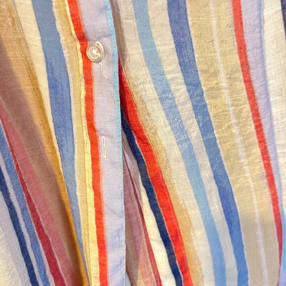Meera Lane Colorful Lightweight Striped Button Down Blouse 2X Coastal Breezy - Picture 5 of 7